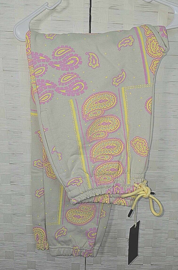 Bananas Monkey Men’s Sweatpants Beige Bone Paisley Print Size Large