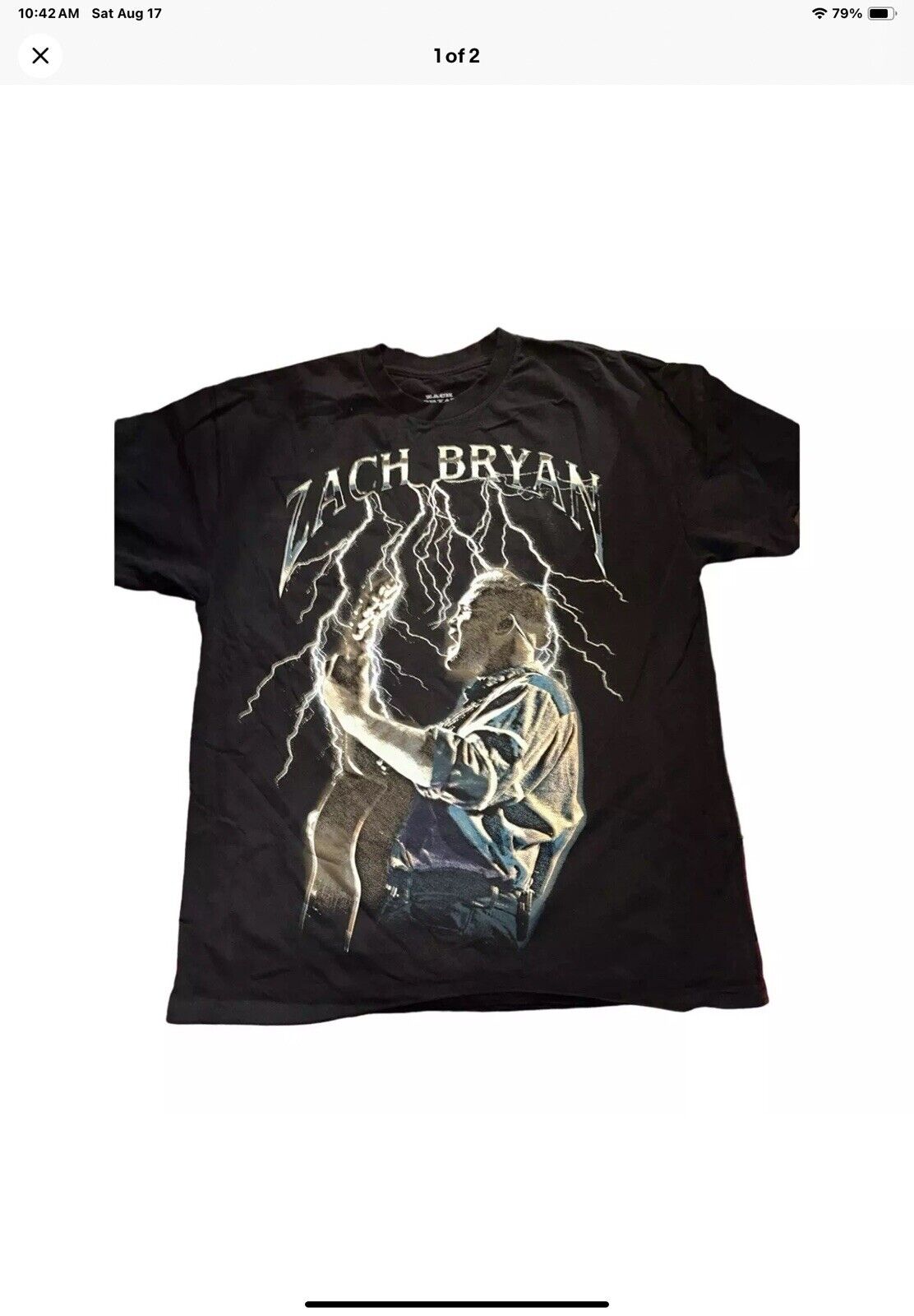 Zach Bryan Lightening Black Tee T Shirt Men’s NWOT Official Merch 