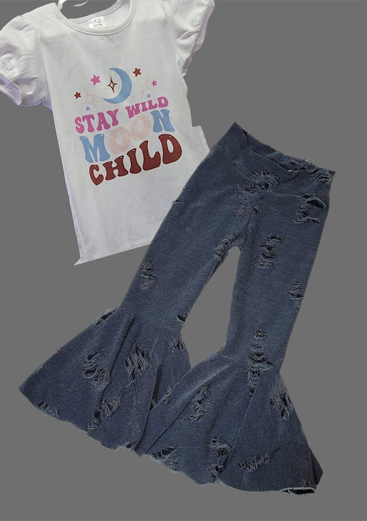 Distressed stretchy denim look bells